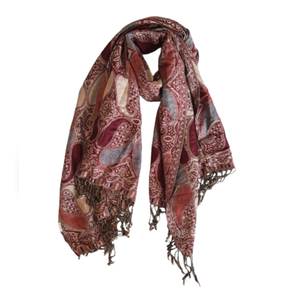 Cotton Blend Woven Scarf with Fringe